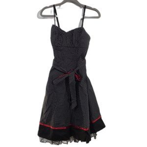 Maurices Black & White Polka Dot Short Pinup Dress Flare Belted Womens XS